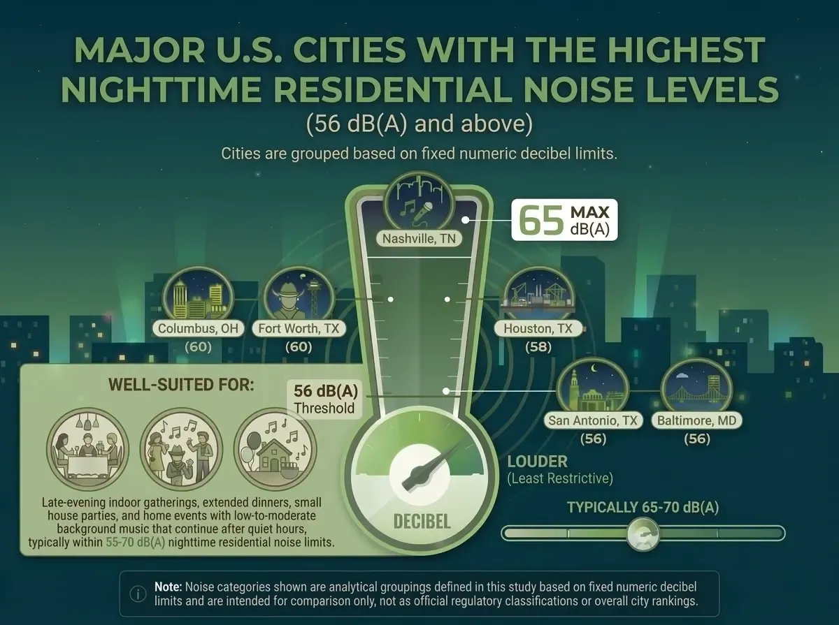 Cities With The Highest Nightime Residential Noise Levels